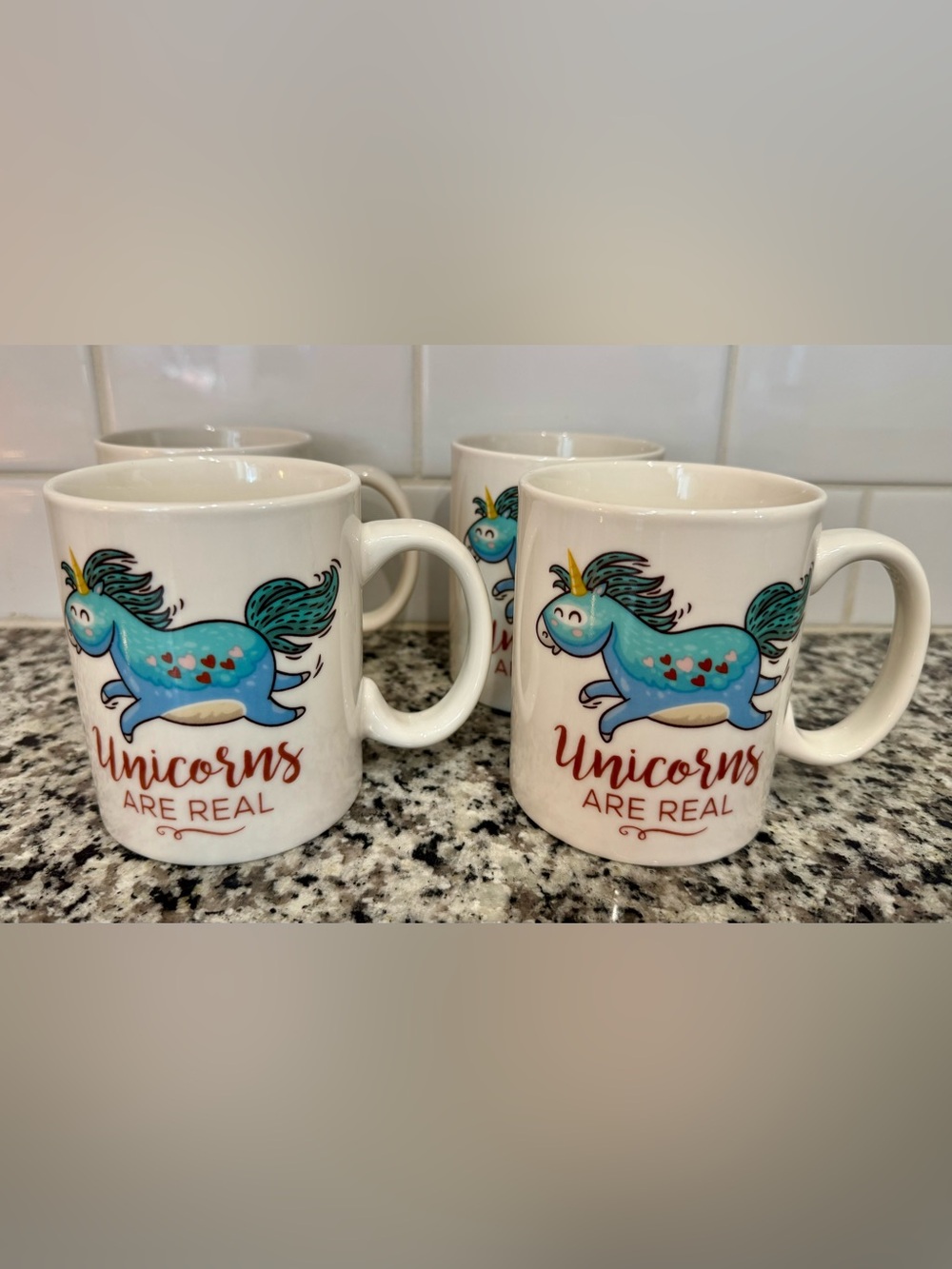 P. Graham Dunn 'Unicorns Are Real' Set of 4 Mugs NWT